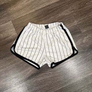Classic Black-Trimmed White Striped Athletic Shorts